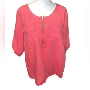 Ellen Tracy Coral Linen Zippered Blouse